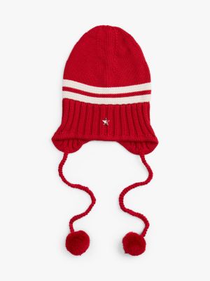 Tommy Girl Chunky Knit Pom Beanie, Ornamental Red / Creamy White