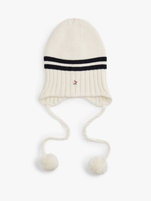 Tommy Girl Chunky Knit Pom Beanie, Creamy White / Ornamental Red