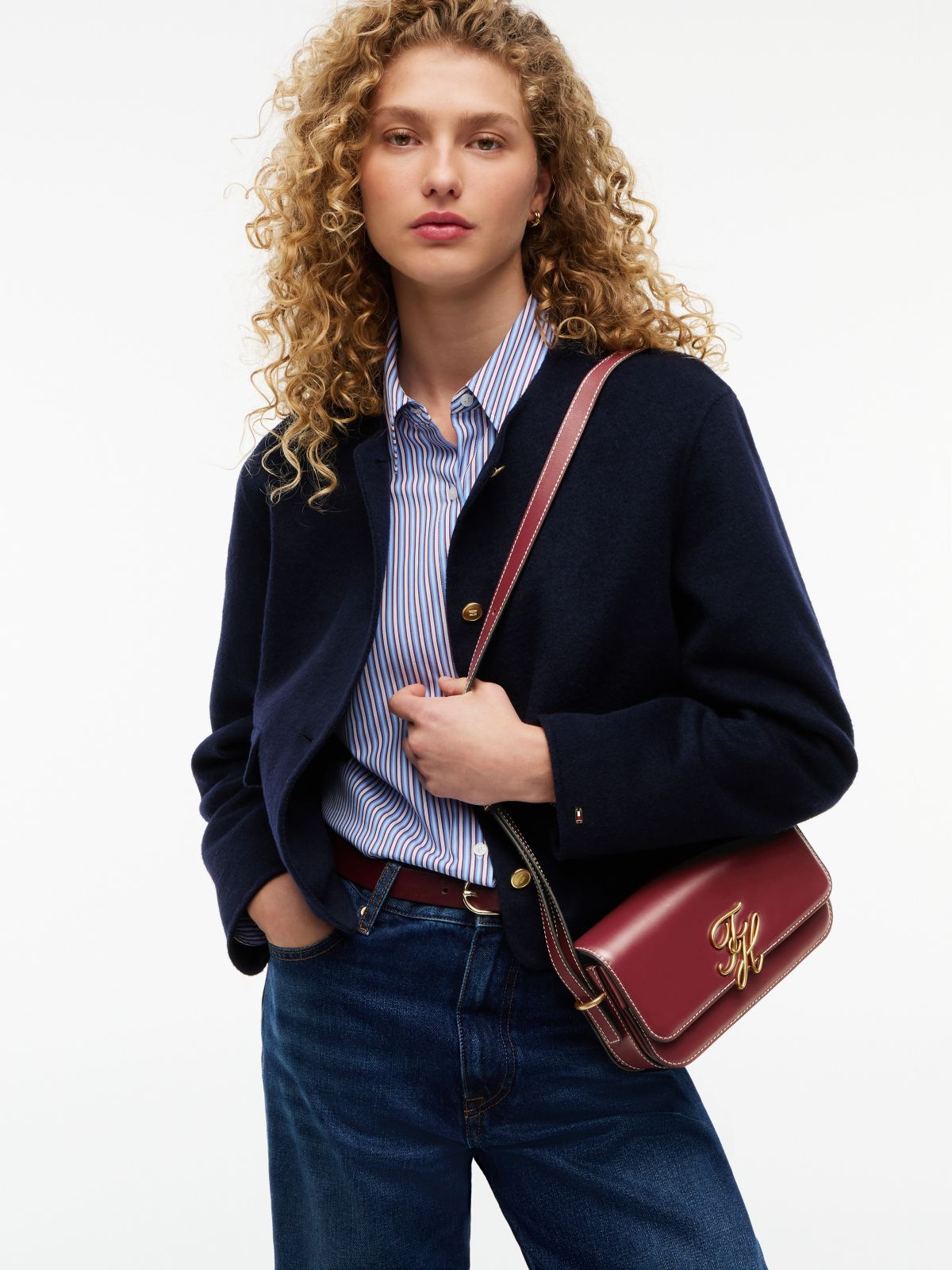 Script Monogram Leather Crossbody Bag — Oxblood