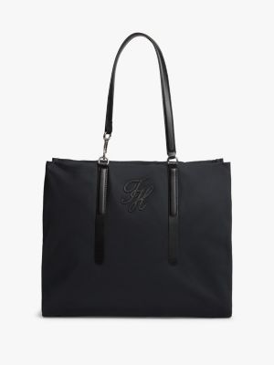 Water-Repellent Script Monogram Tote Bag, Black