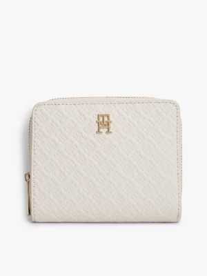 Allover Monogram Zip Wallet, Soft Cream