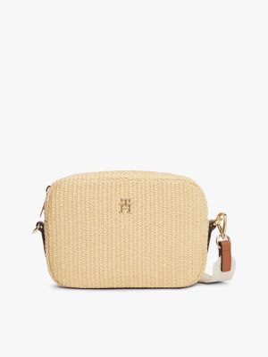 Monogram Logo Raffia Crossbody Bag, Natural Raffia