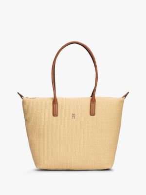 Monogram Logo Raffia Tote Bag, Natural Raffia