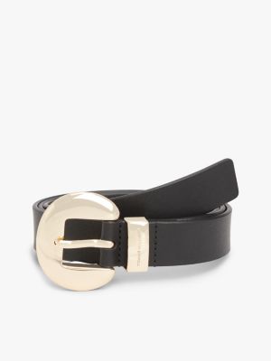 Circle Buckle Leather Belt, Black