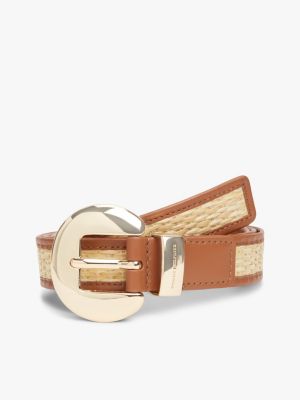 Circle Buckle Leather & Raffia Belt
