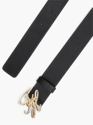 Женский ремень Tommy Hilfiger Script Monogram Buckle Leather Belt, цвет: Чёрный — фото 2
