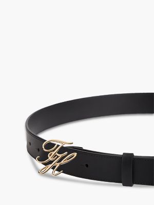 Женский ремень Tommy Hilfiger Script Monogram Buckle Leather Belt, цвет: Чёрный — фото 3