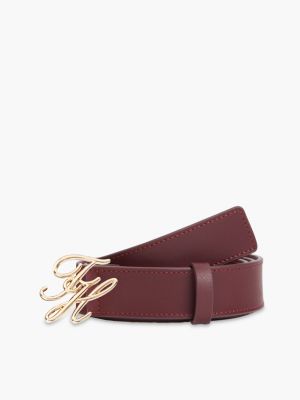 Script Monogram Buckle Leather Belt, Oxblood