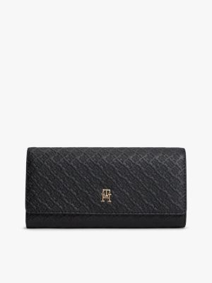 Allover Monogram Large Flap Wallet, Black