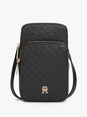 Allover Monogram Crossbody Phone Pouch, Black