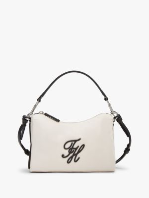 Water-Repellent Script Monogram Mini Bag, Soft Cream