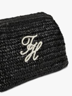Script Monogram Raffia Clutch — Black Raffia 4