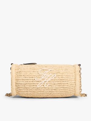 Script Monogram Raffia Chain Strap Bag, Natural Raffia