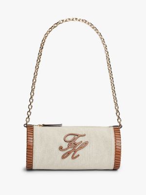 Script Monogram Linen Chain Strap Bag, Canvas/Cognac