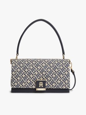 Monogram Clasp Jacquard Crossbody Bag, Blue Mono