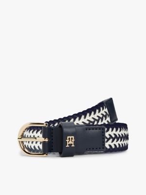 Rounded Buckle Woven Elastic Belt, Nautical Stripes