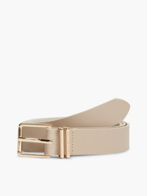 Square Buckle Leather Belt, Sugarcane