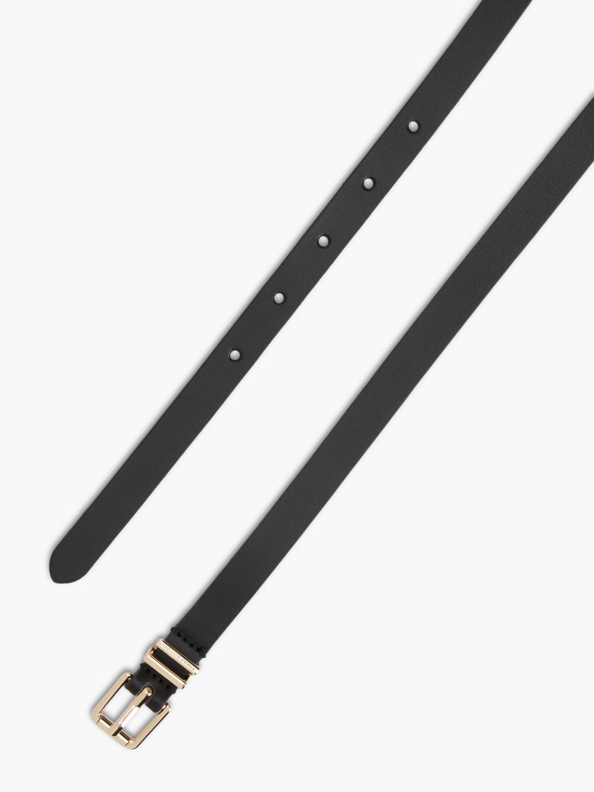 Square Buckle Slim Leather Belt — Black