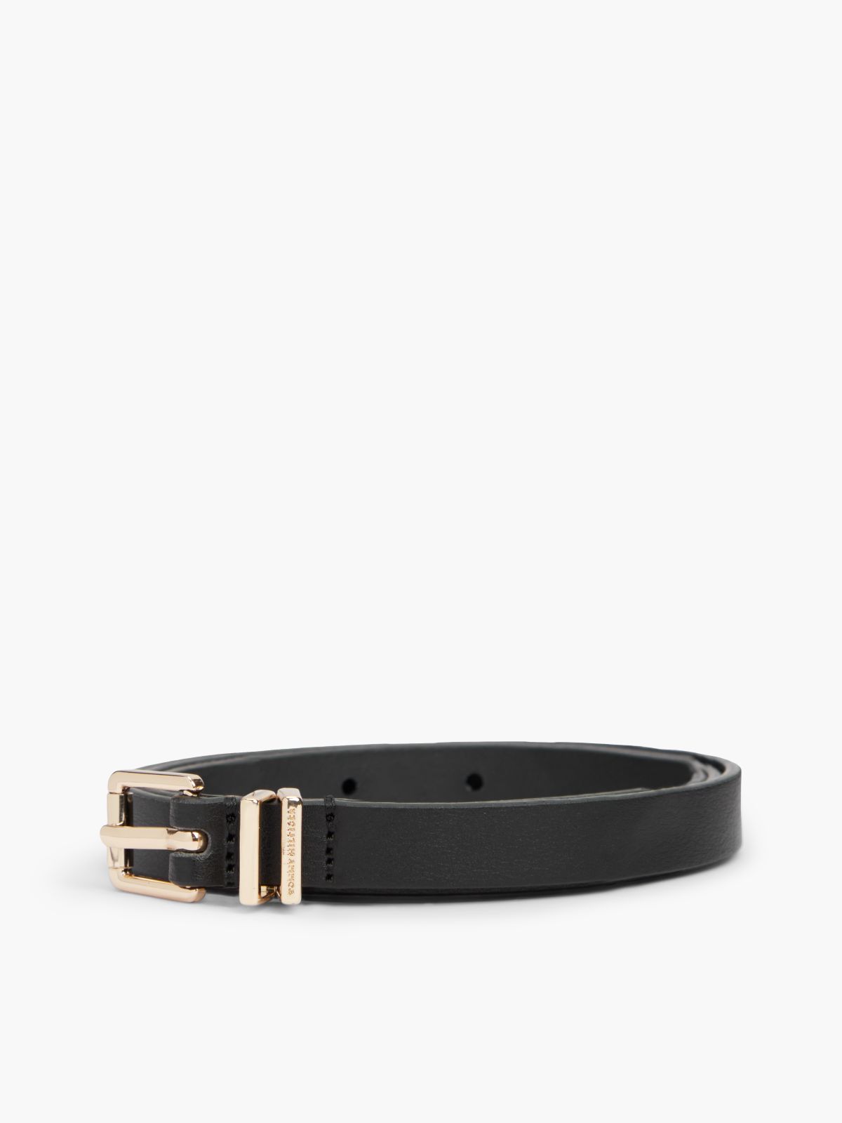 Square Buckle Slim Leather Belt — Black
