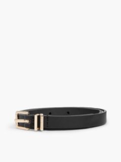 Square Buckle Slim Leather Belt — Black 4