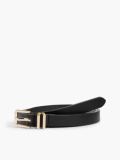 Square Buckle Slim Leather Belt — Black 1