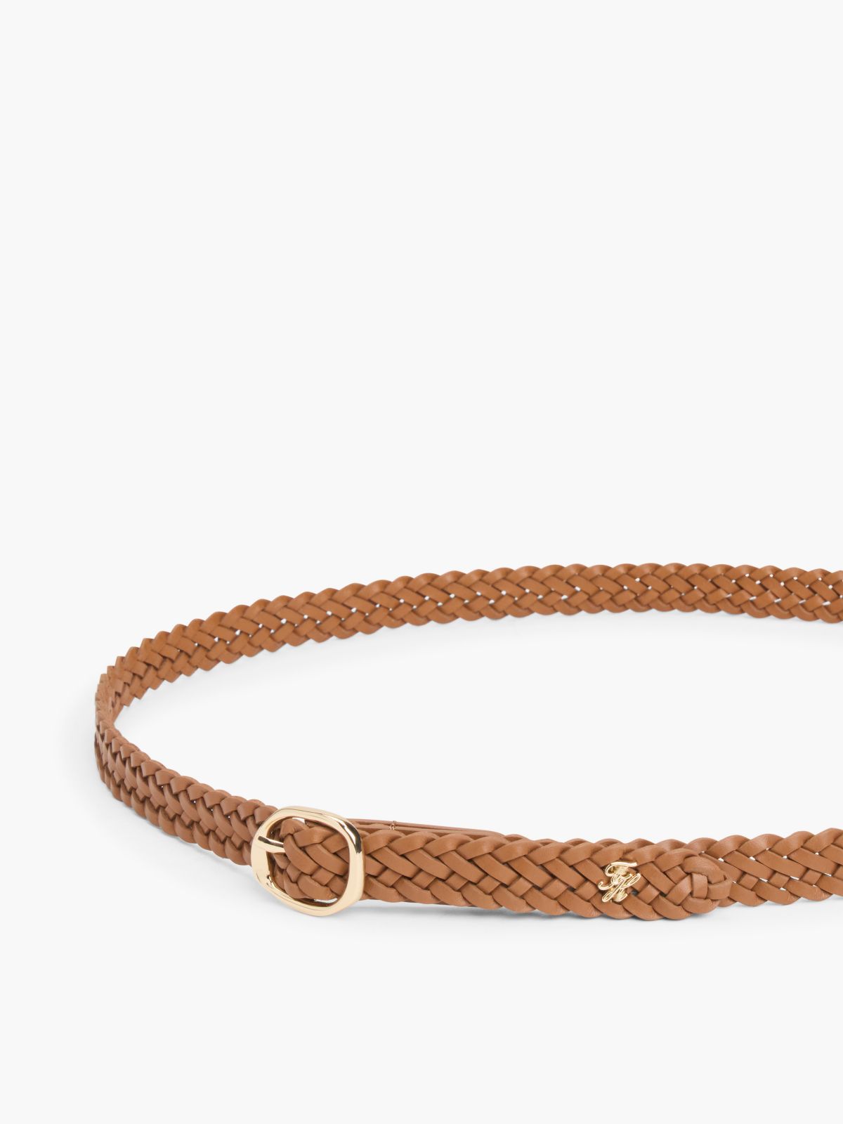 Slim Woven Leather Belt — Cognac