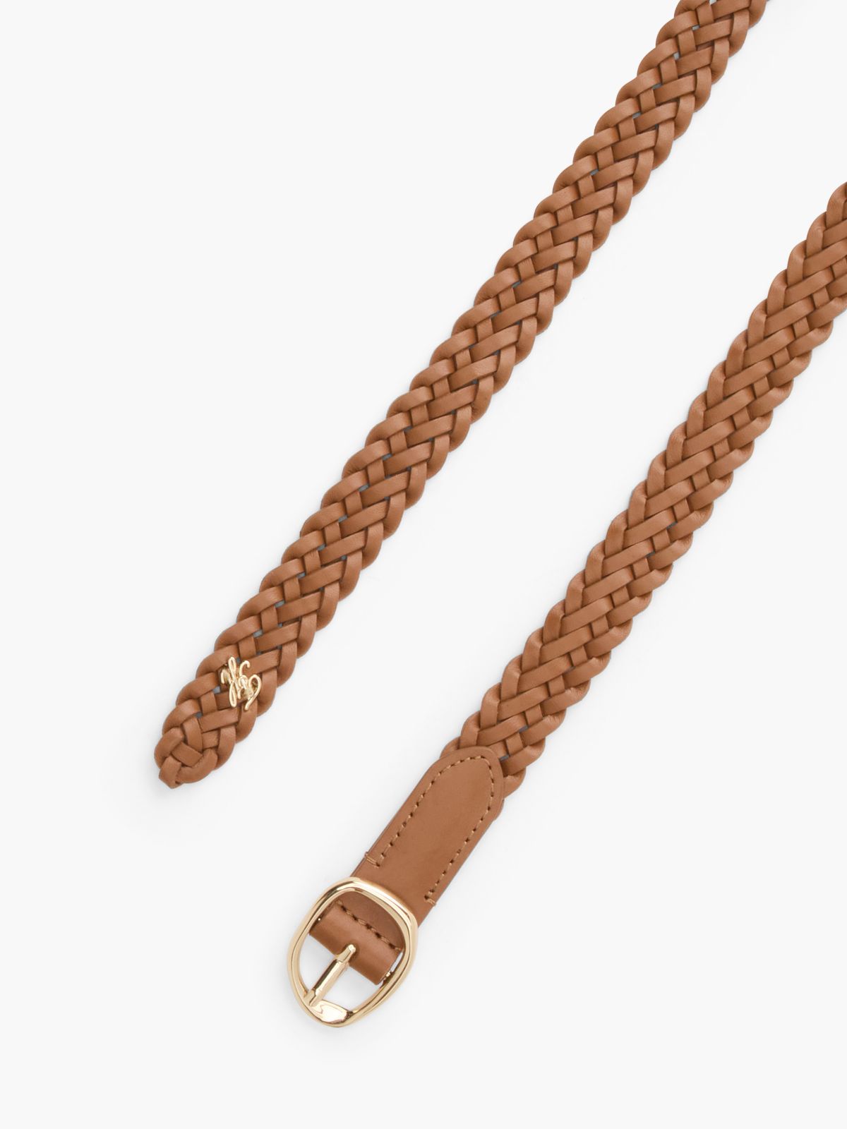 Slim Woven Leather Belt — Cognac