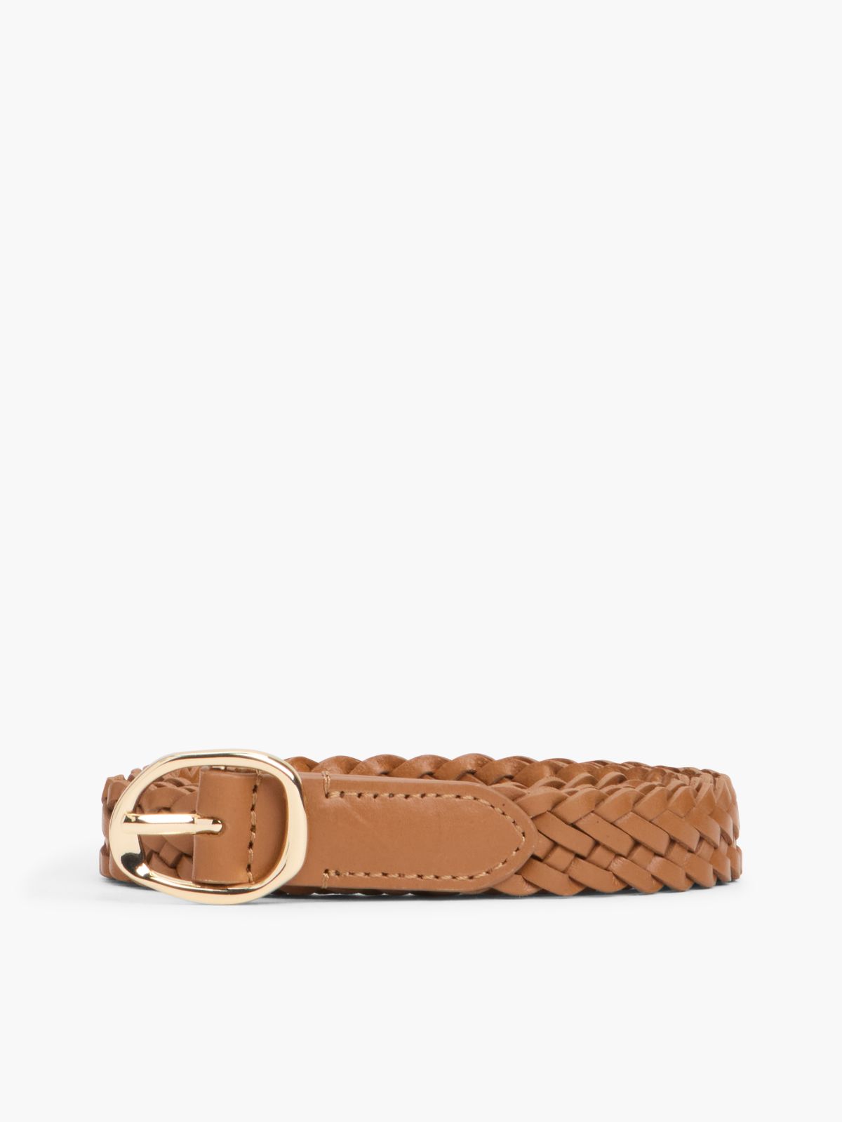 Slim Woven Leather Belt — Cognac