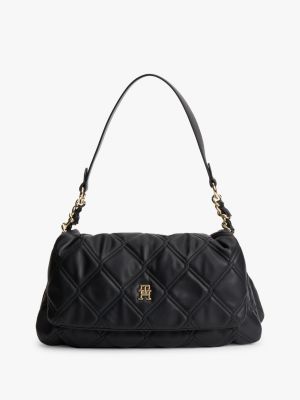Quilted Flap Shoulder Bag, Black