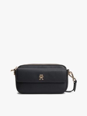 Monogram Pebbled Crossbody Bag, Black