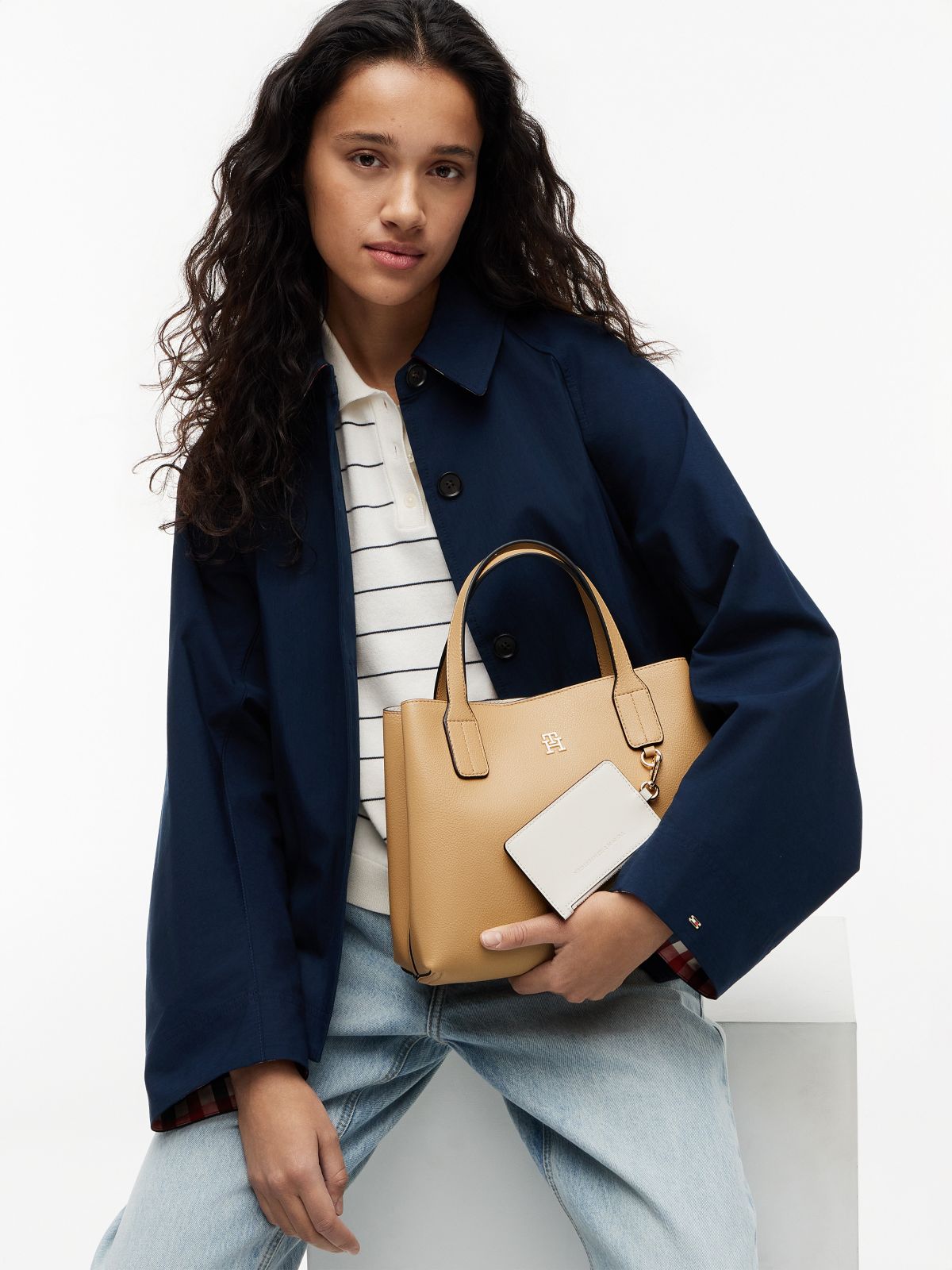 Monogram Pebbled Mini Satchel Bag — Classic Khaki