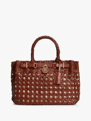 Woven Leather Mini Tote Bag, Tan