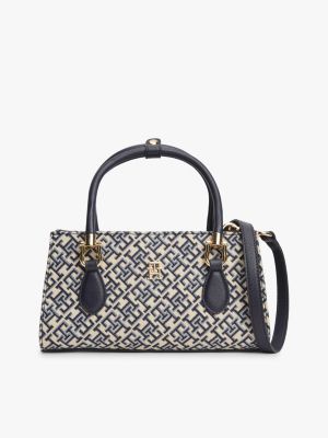 Jacquard Monogram Mini Satchel Bag, Blue Mono