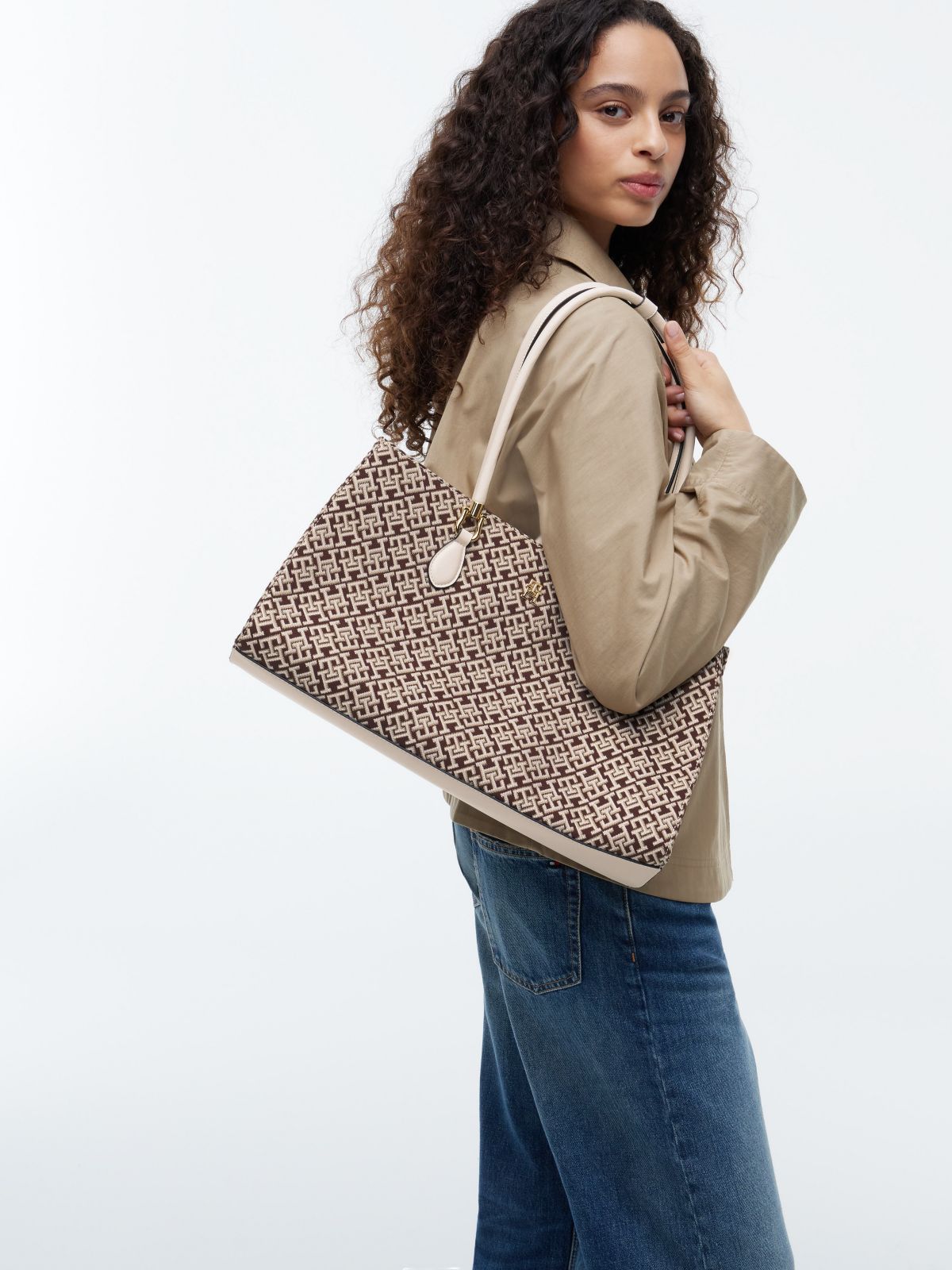 Jacquard Monogram Satchel Bag — Neutral Mono