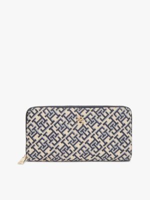 Monogram Jacquard Large Zip Wallet, Blue Mono
