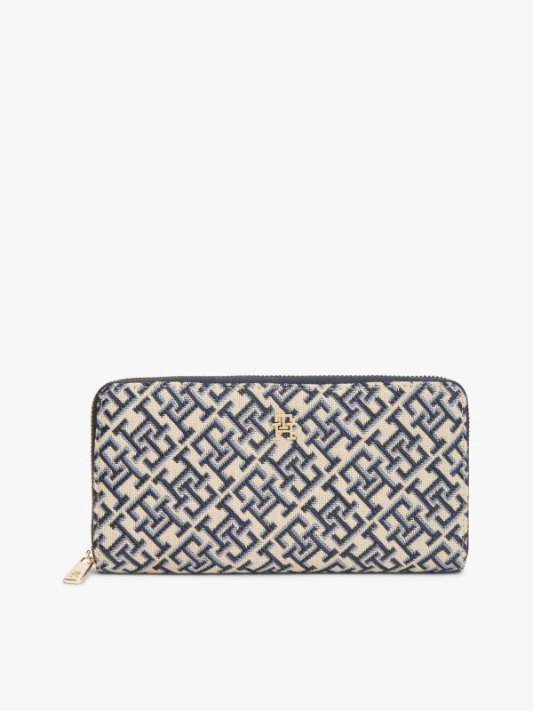 Monogram Jacquard Large Zip Wallet — Blue Mono