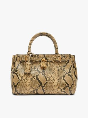 Snake-Embossed Leather Mini Tote Bag, Neutral Snake