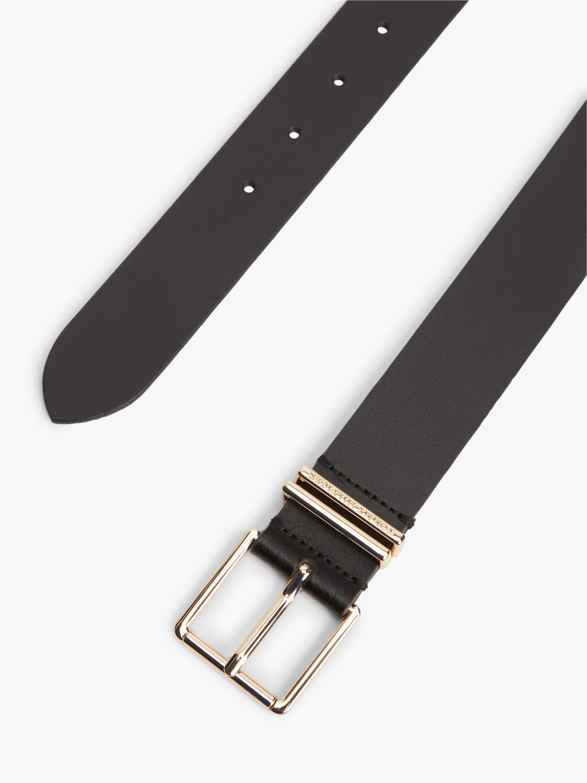 Square Buckle Leather Belt — Black