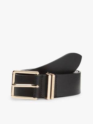 Square Buckle Leather Belt, Black