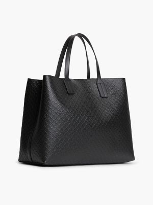 Женская сумка Tommy Hilfiger Allover Debossed Monogram Satchel, цвет: Чёрный — фото 3