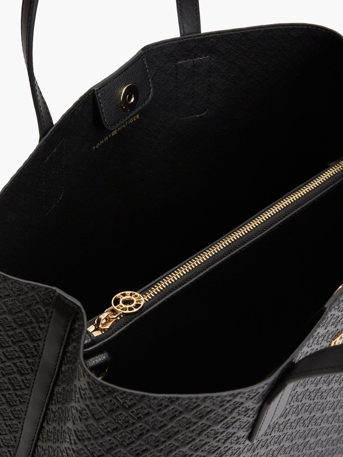 Allover Debossed Monogram Satchel Bag — Black