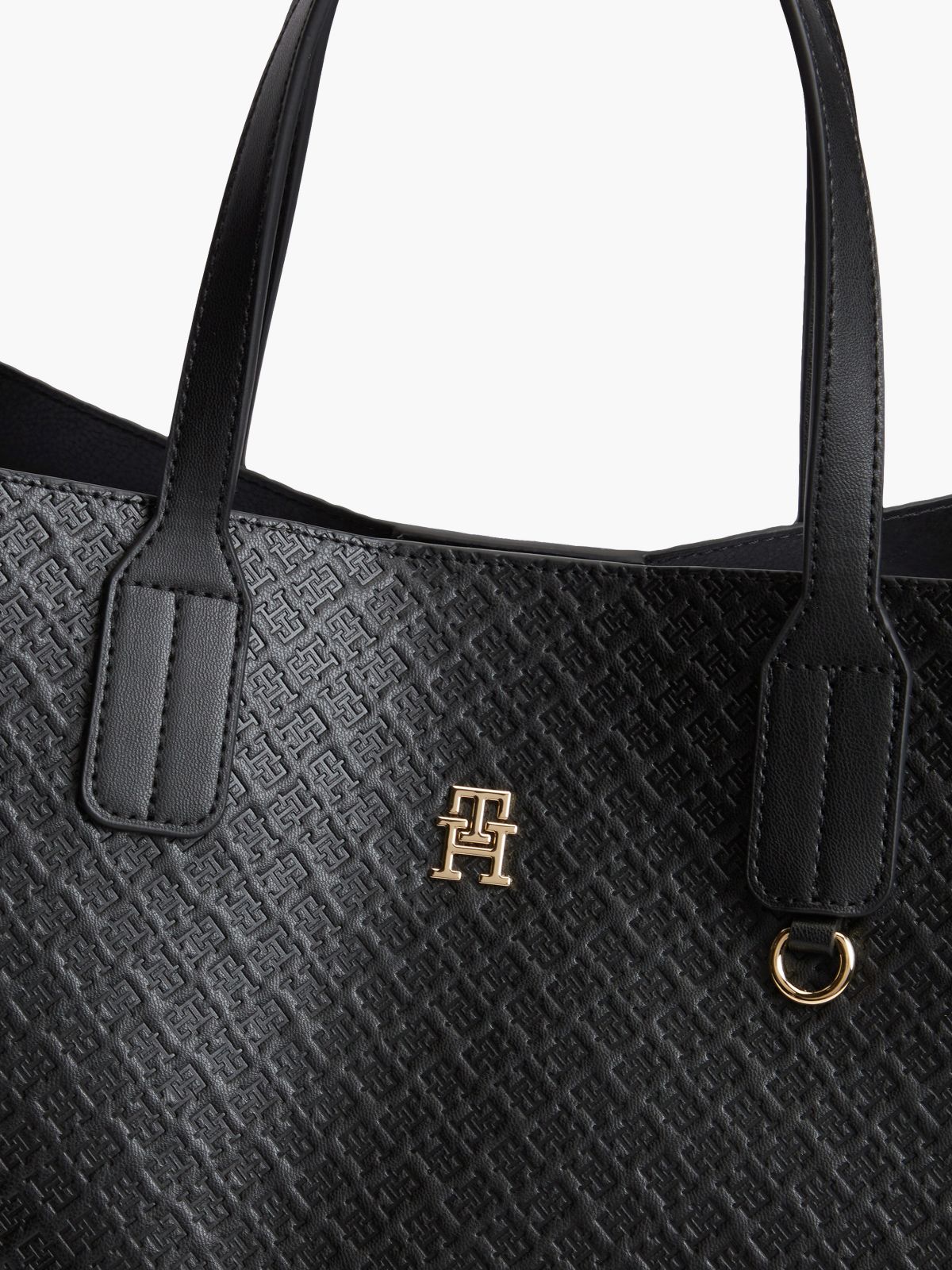 Allover Debossed Monogram Satchel Bag — Black