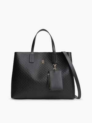 Allover Debossed Monogram Satchel Bag, Black