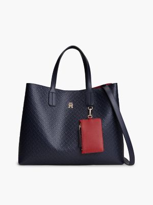 Allover Debossed Monogram Satchel Bag, Space Blue