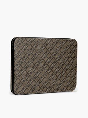 Женская сумка Tommy Hilfiger Allover Monogram Print Laptop Pouch, цвет: Чёрный — фото 2