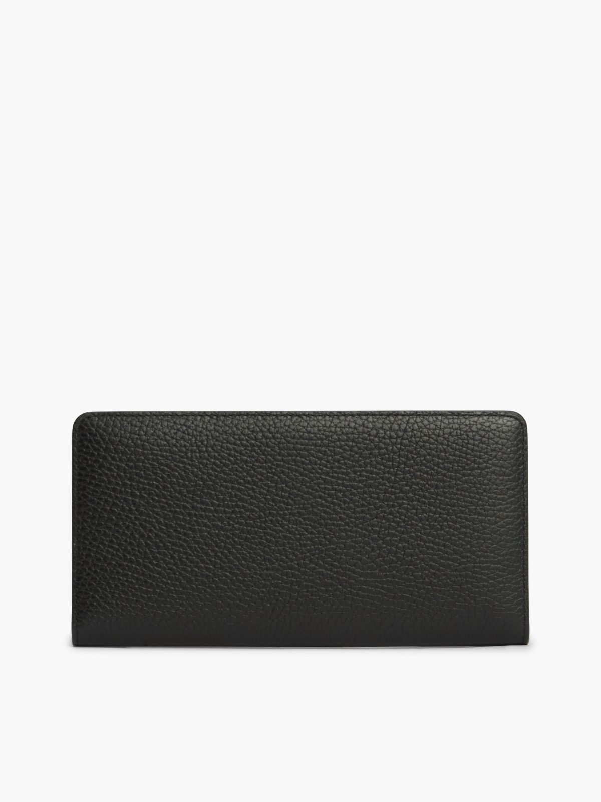 Pebbled Leather Long Bifold Wallet — Black