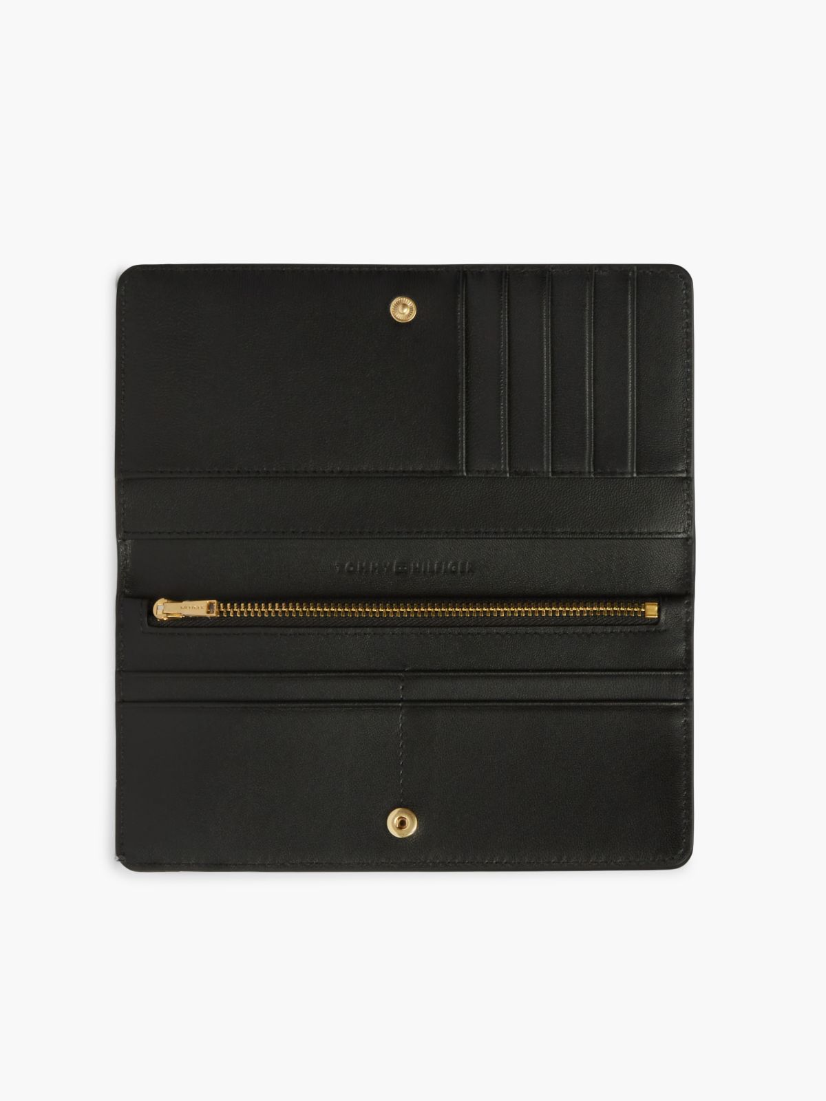 Pebbled Leather Long Bifold Wallet — Black