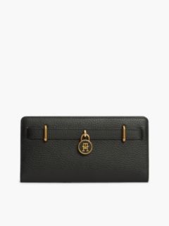 Pebbled Leather Long Bifold Wallet — Black 1