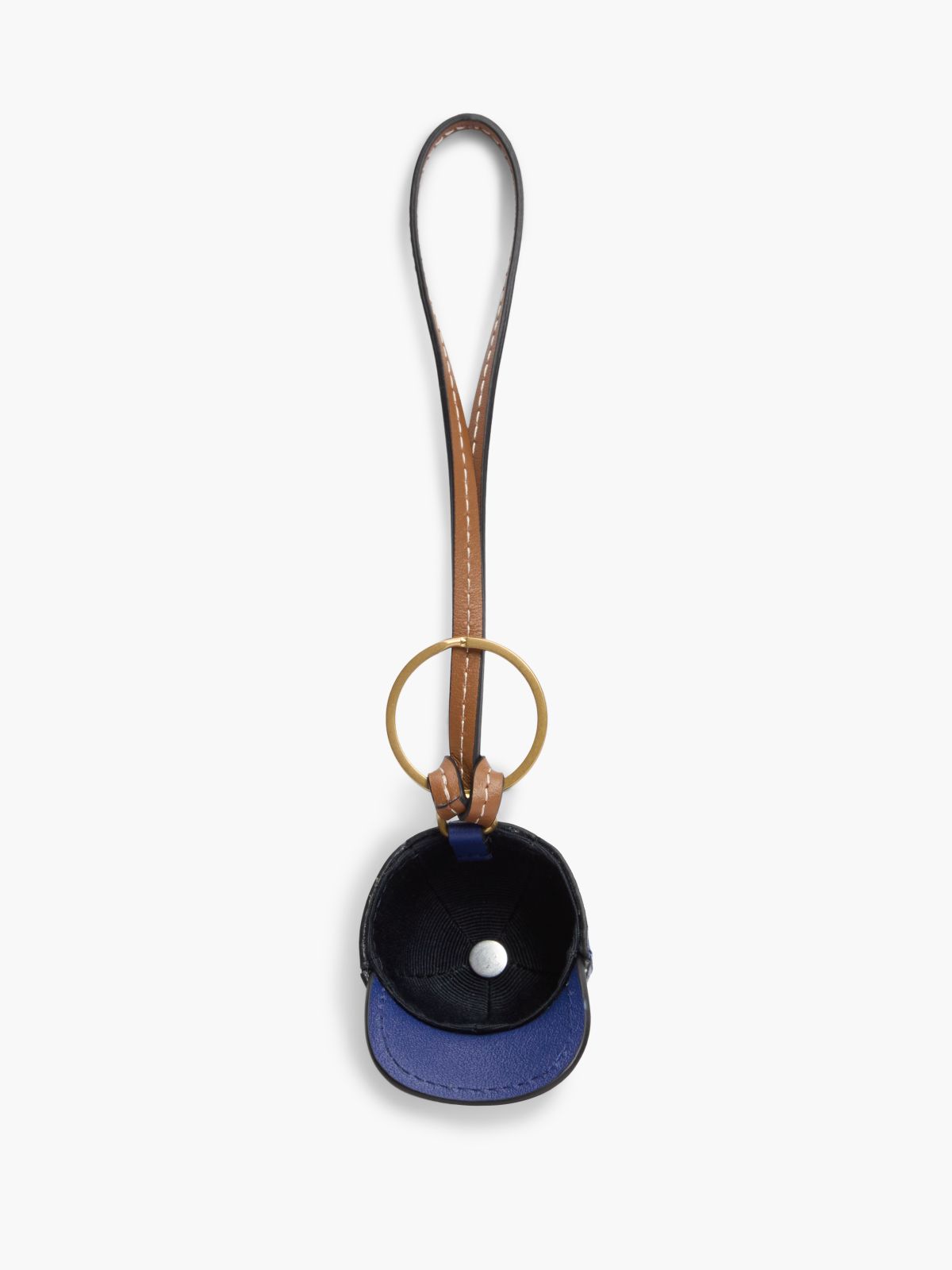 Leather Mini Baseball Cap Bag Charm — Blue
