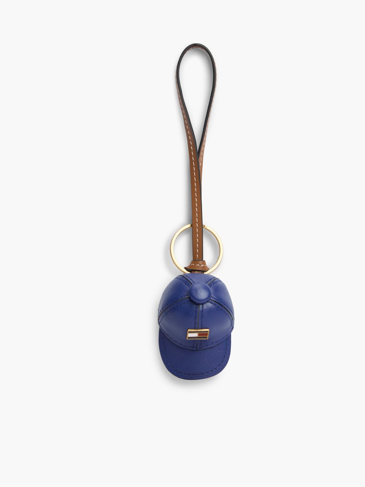 Leather Mini Baseball Cap Bag Charm — Blue